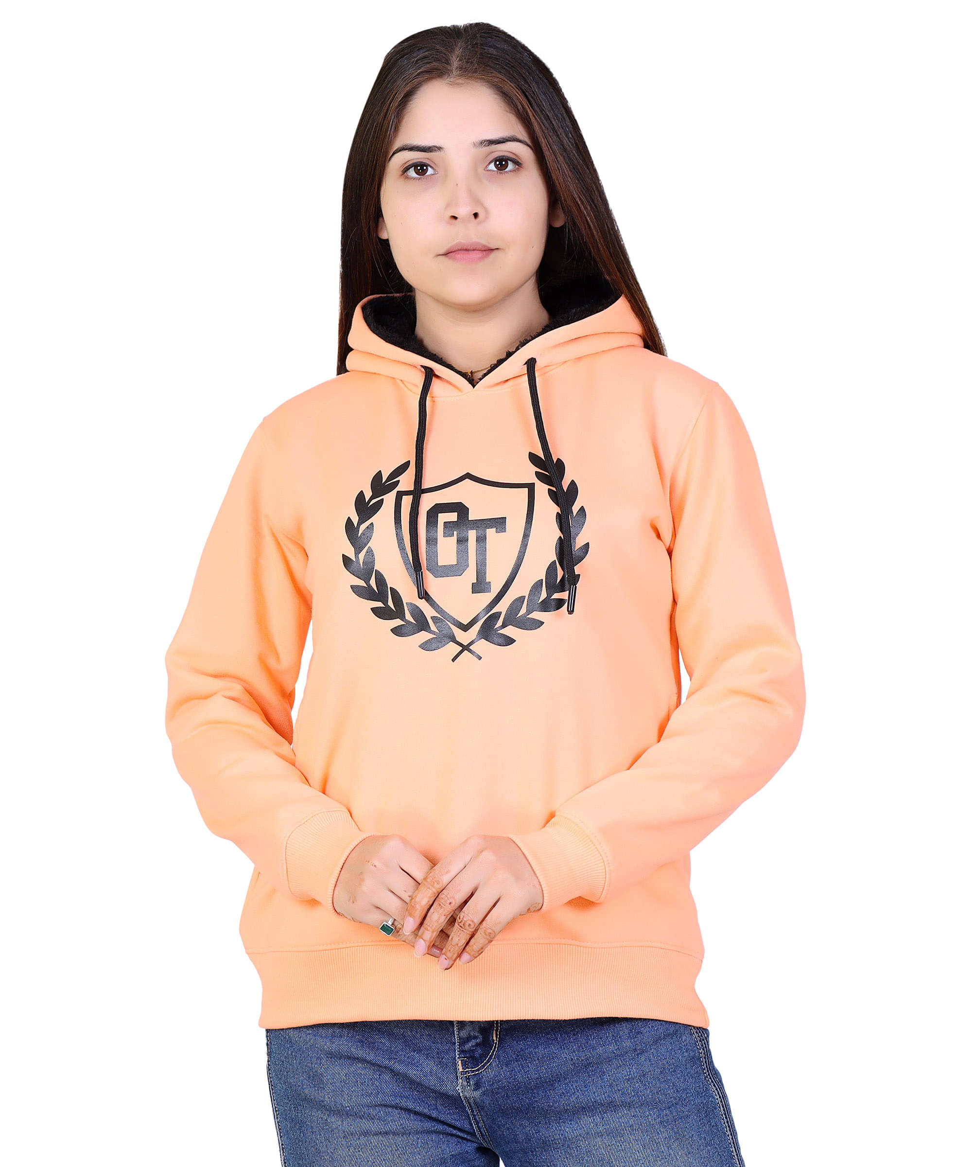     			Ogarti Cotton Fleece Peach Hooded Sweatshirt