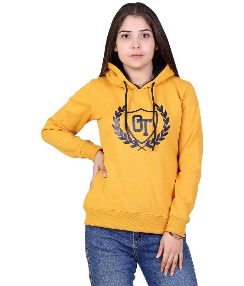     			Ogarti Cotton Fleece Yellow Hooded Sweatshirt