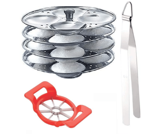     			Blooms Event 4 Plate Idli Maker Stand, Stainless Steel Cooking Tong(Chimta) and cutter