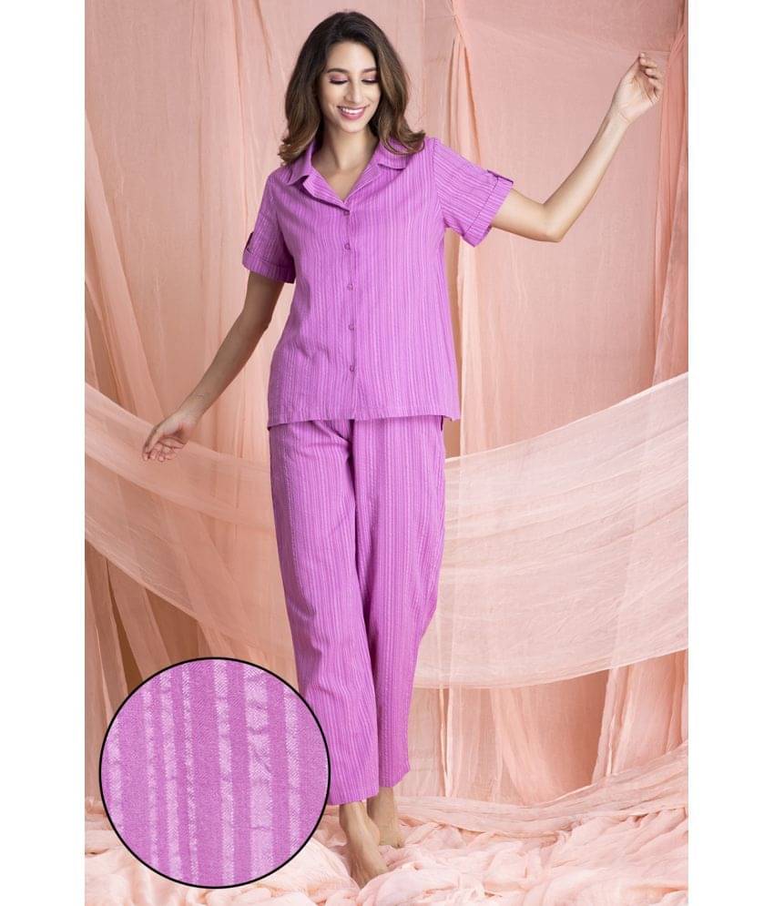 Clovia Cotton Nightsuit Sets - Purple Pack of 2     			Clovia Cotton Nightsuit Sets - Purple Pack of 2
