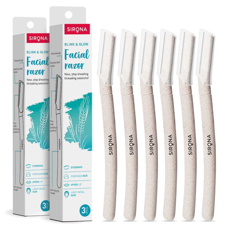     			Sirona Reusable Blink & Glow Face Razor for Women - 6 Razors | Eyebrow Shaper, Upper Lip, Forehead, Peach Fuzz, Chin & Sideburns
