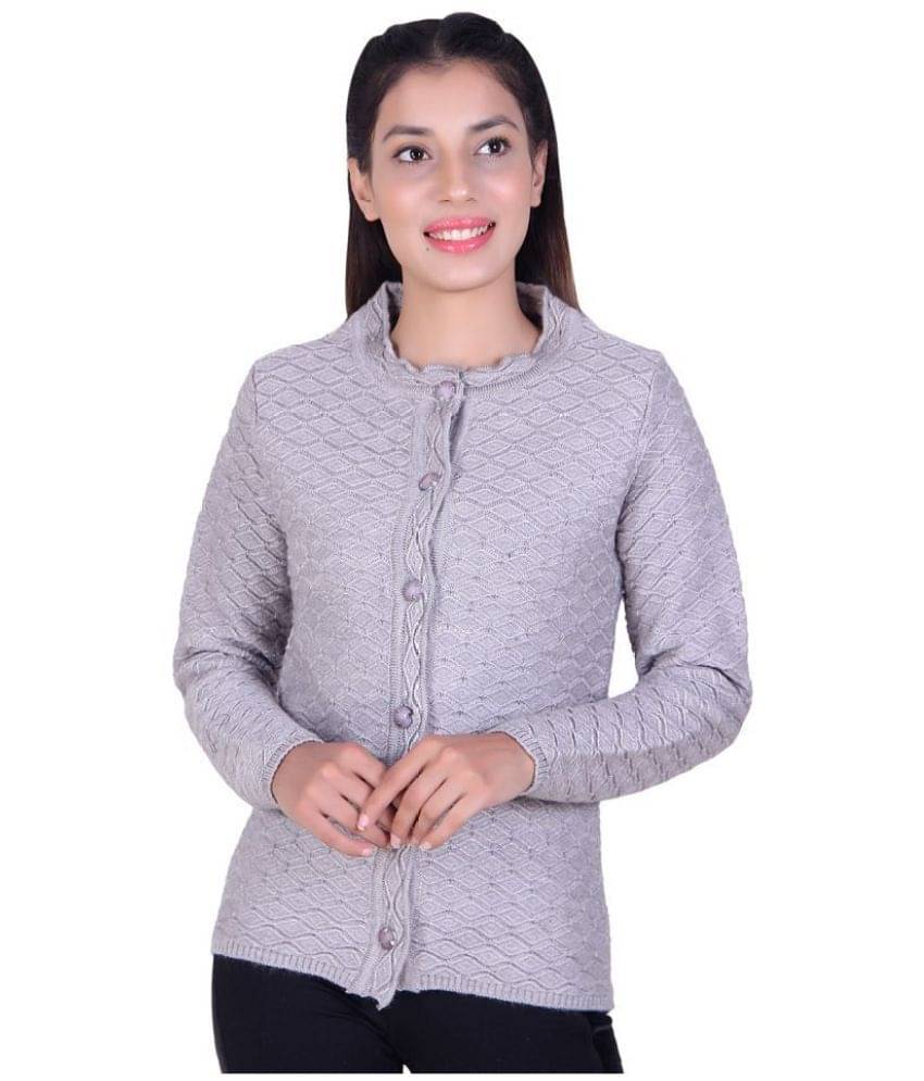 Varenyam Acrylic Grey Buttoned Cardigans - Single Varenyam Acrylic Grey Buttoned Cardigans - Single