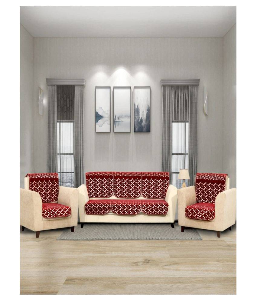 BELLA TRUE 5 Seater Maroon Velvet Set of 6 Seat Cover BELLA TRUE 5 Seater Maroon Velvet Set of 6 Seat Cover