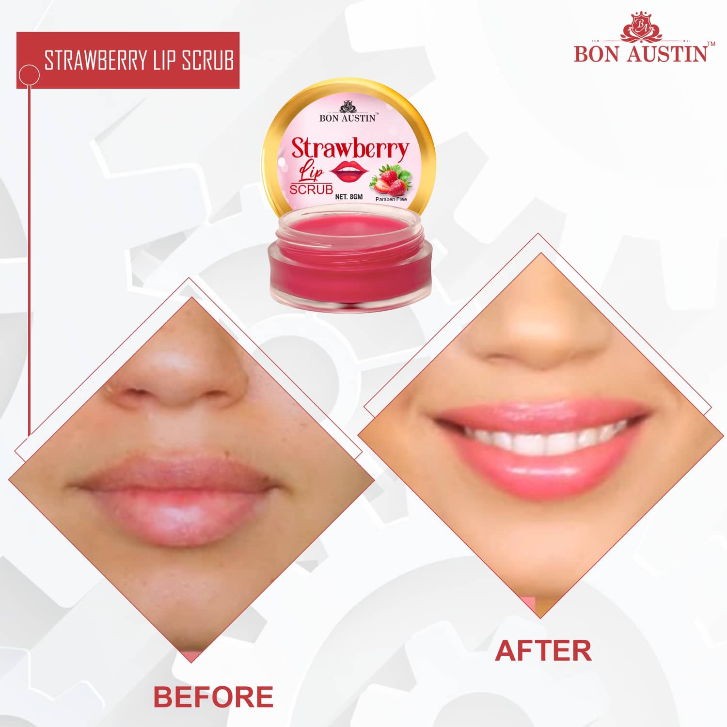 Bon Austin Strawberry Lip Lightening Scrub- For Glow & Shine Scrub & Exfoliators 8 gm