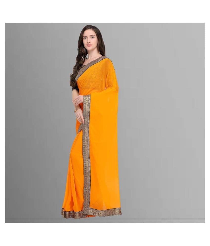 ANAND SAREES Chiffon Solid Saree With Unstitched Blouse Piece ( Yellow ) ANAND SAREES Chiffon Solid Saree With Unstitched Blouse Piece ( Yellow )