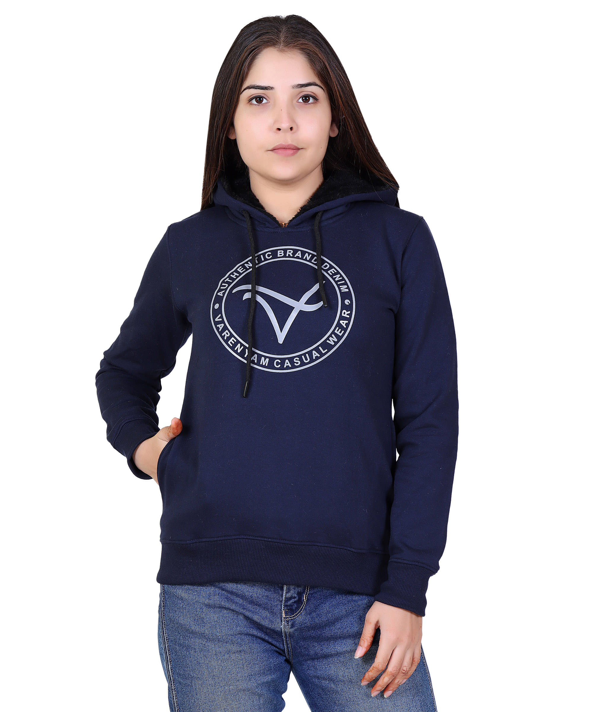 Varenyam Cotton Fleece Navy Hooded Sweatshirt Varenyam Cotton Fleece Navy Hooded Sweatshirt