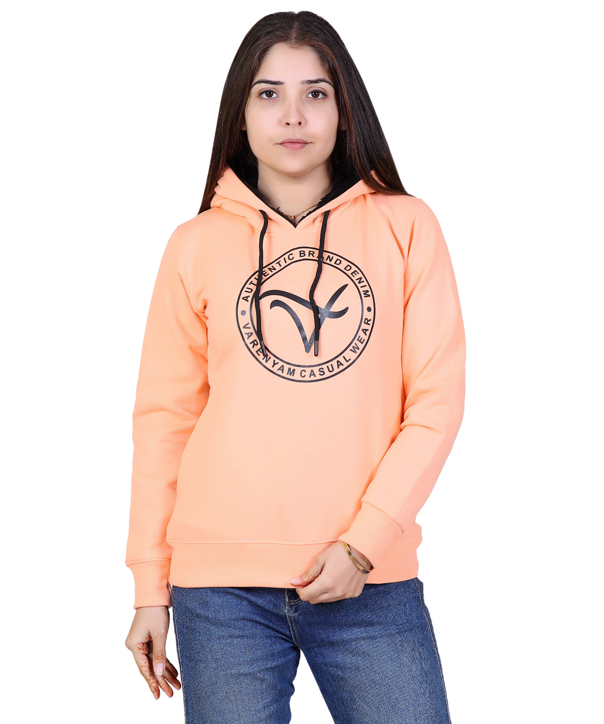 Varenyam Cotton Fleece Orange Hooded Sweatshirt Varenyam Cotton Fleece Orange Hooded Sweatshirt