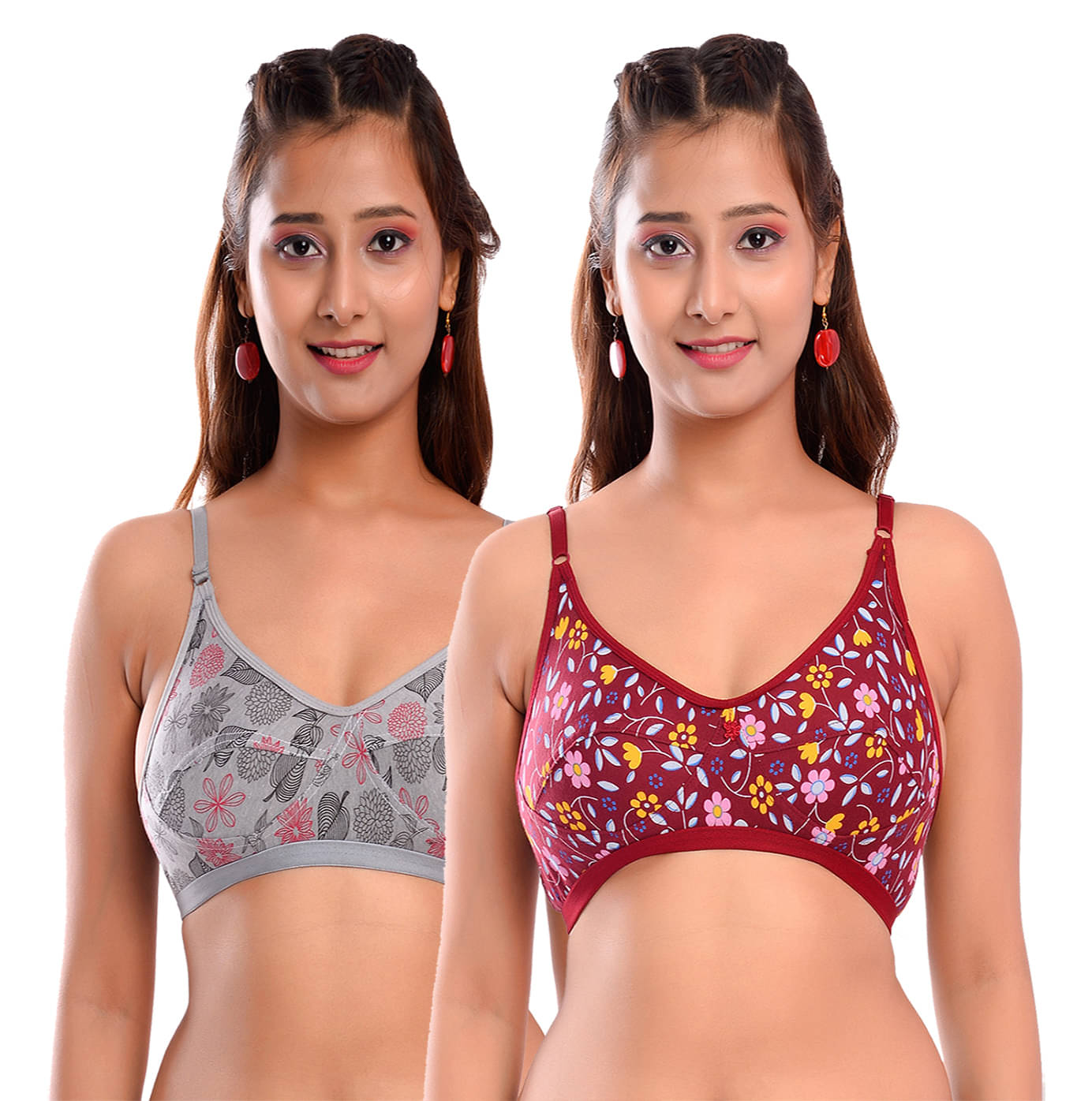     			Elina Pack of 2 Cotton Non Padded Women's T-Shirt Bra ( Multi Color )