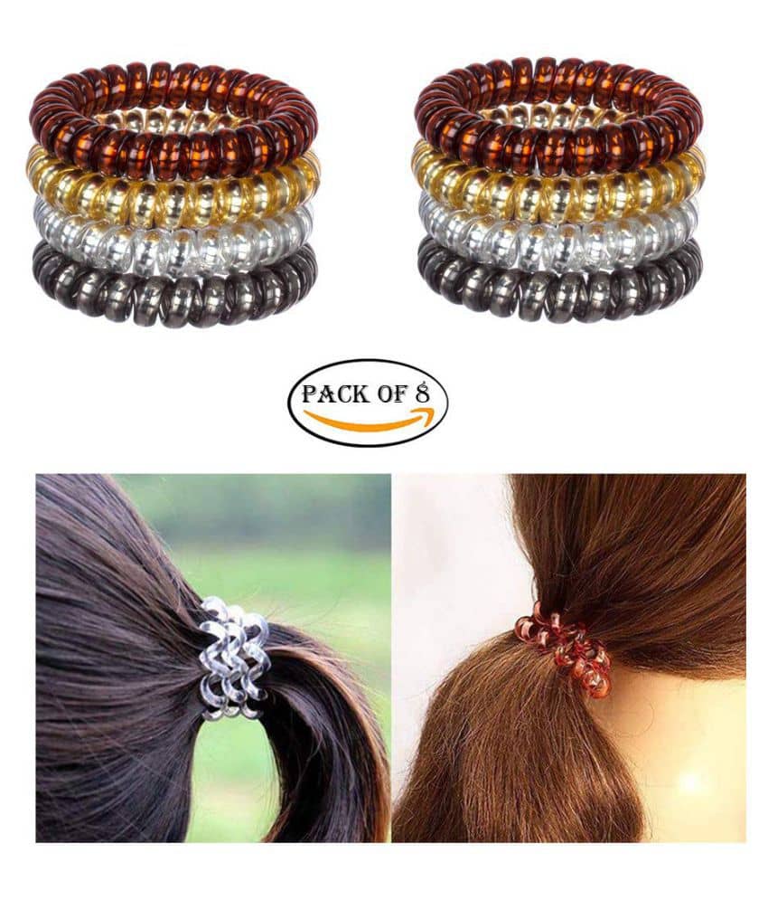 FOK Spiral Elastic Hair Tie Rubber Bands for Girls and Women, Random Colour, 8 Pieces - Jewellery Sets | Buy online on ZillyBuy