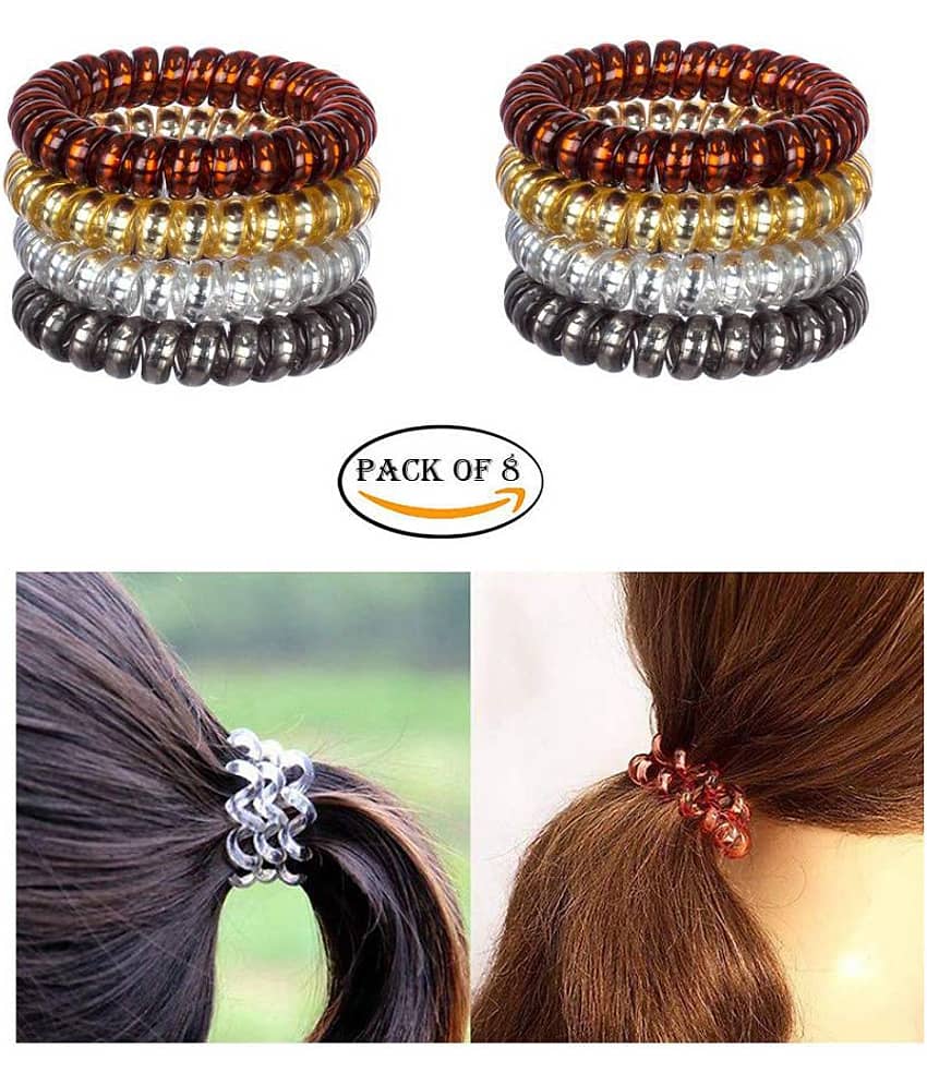 FOK Spiral Elastic Hair Tie Rubber Bands for Girls and Women, Random Colour, 8 Pieces - Jewellery Sets | Buy online on ZillyBuy