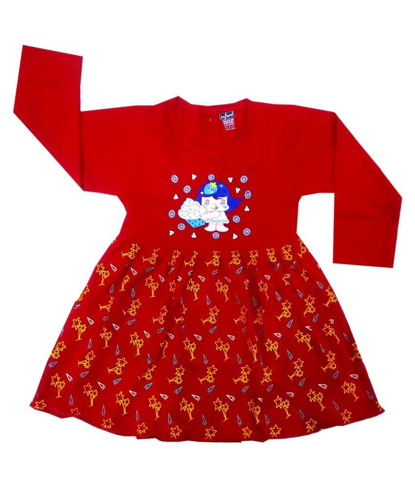 INFANT Baby Girls 100% Cotton Frocks ( Red )