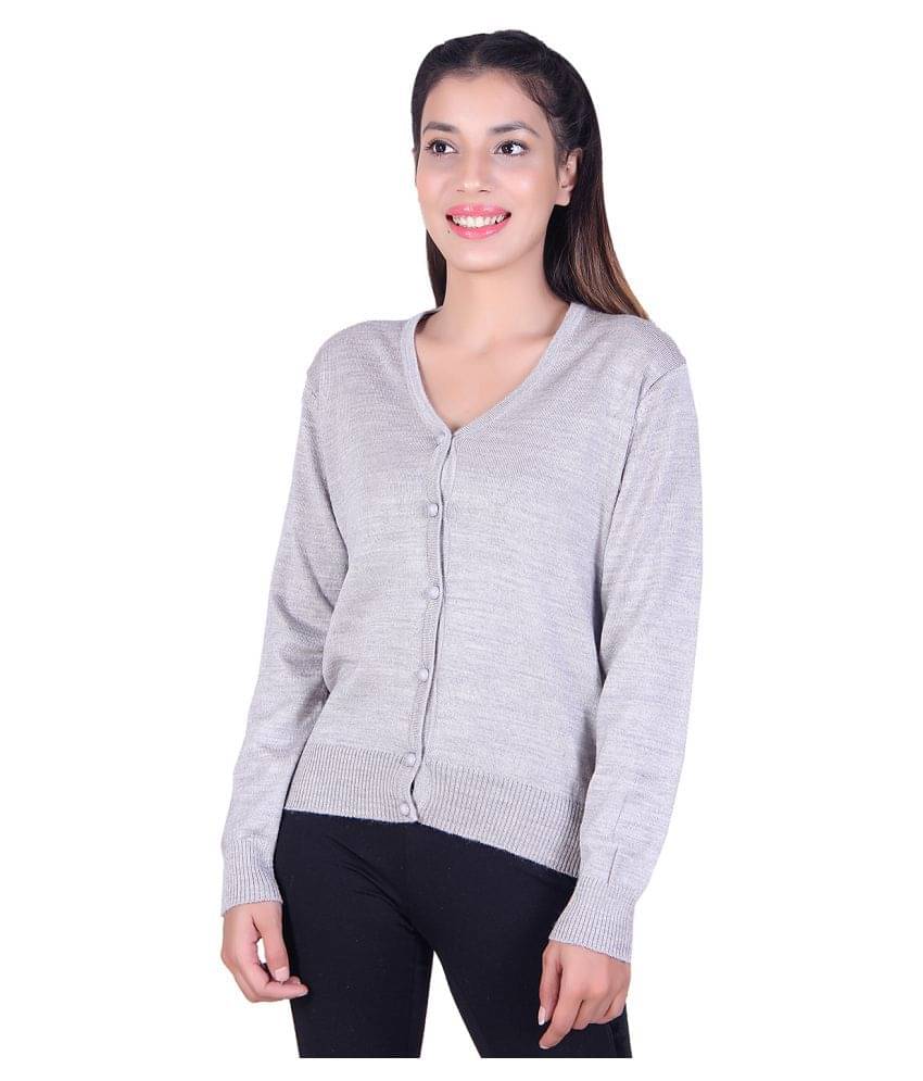     			Ogarti Acrylic Grey Buttoned Cardigans - Single