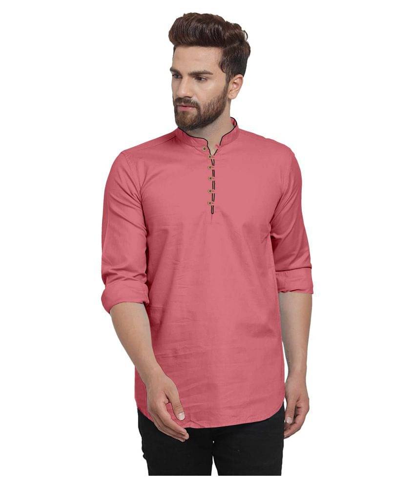 P&V CREATIONS - Peach Cotton Men's Shirt Style Kurta ( Pack of 1 ) P&V CREATIONS - Peach Cotton Men's Shirt Style Kurta ( Pack of 1 )
