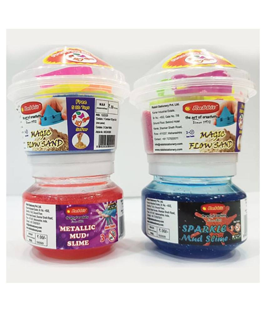     			RABBIT'S Sparkle & Metallic Slime+ 2 Sand 100g|Slime for Kids Boys Girls|Play with Sand Slime for Kids|Combo includes 2 Sand & 2 Slime +10 Sand toys+Make castle at home|Perfect gift for kids|Putty toy|Sand Clay| Sand for Kids with Toys| Kinetic sand|