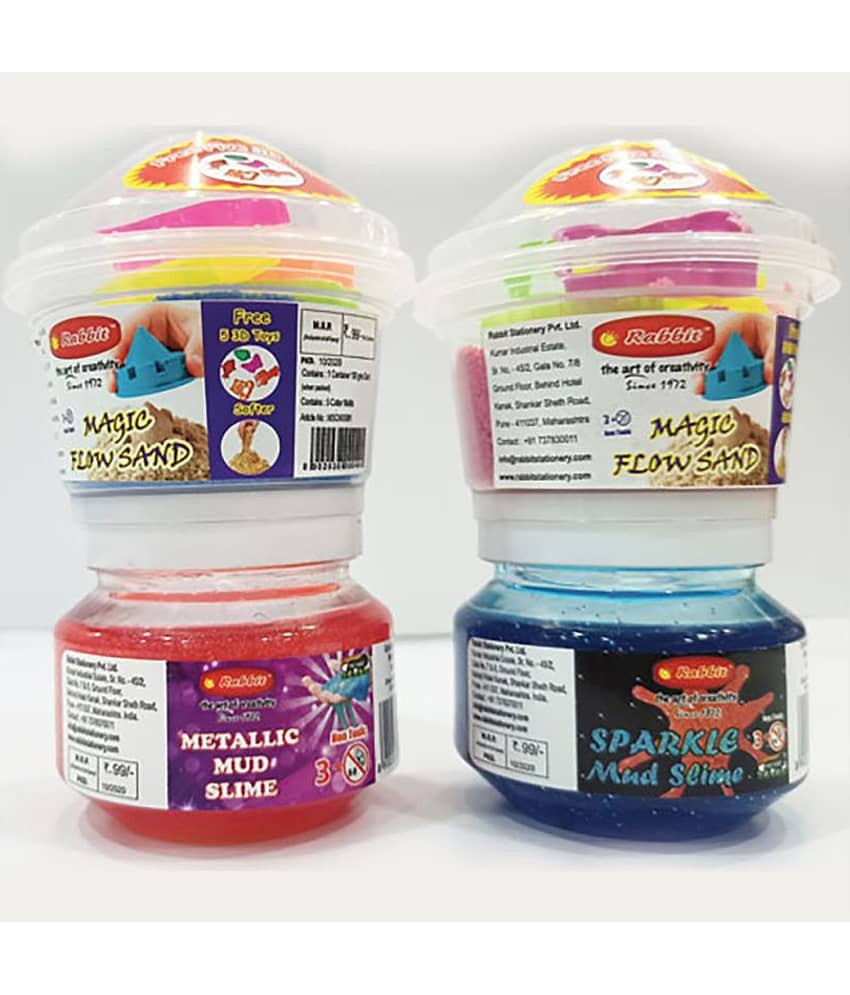 RABBIT'S Sparkle & Metallic Slime+ 2 Sand 100g|Slime for Kids Boys Girls|Play with Sand Slime for Kids|Combo includes 2 Sand & 2 Slime +10 Sand toys+Make castle at home|Perfect gift for kids|Putty toy|Sand Clay| Sand for Kids with Toys| Kinetic sand| - Stationery | Buy online on ZillyBuy