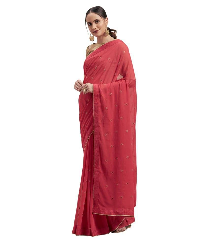 Shaily Retails Chiffon Embroidered Saree With Unstitched Blouse Piece ( Pink )     			Shaily Retails Chiffon Embroidered Saree With Unstitched Blouse Piece ( Pink )