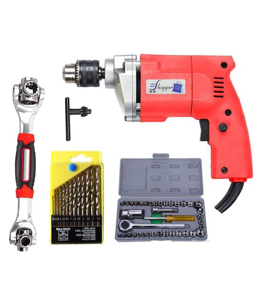 Shopper52 - Drill Machine Combo 350W 10mm Corded Drill Kit Shopper52 - Drill Machine Combo 350W 10mm Corded Drill Kit