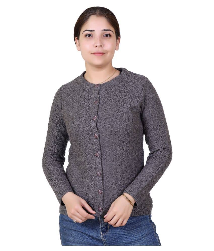 Varenyam Acrylic Grey Buttoned Cardigans - Single