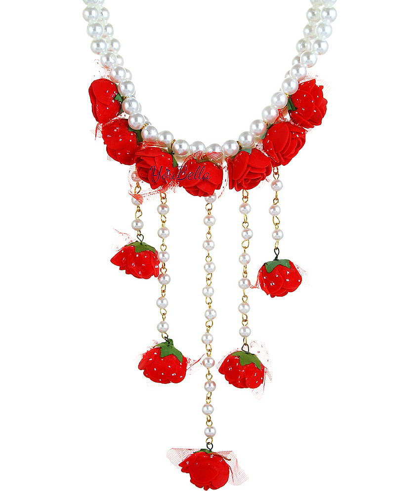 YOUBELLA Red Pearls Necklace Set ( Pack of 1 )