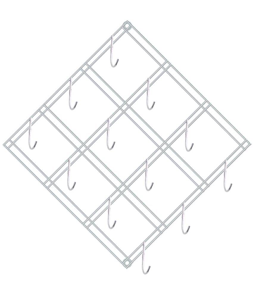 JISUN Kite Shape Wall Mounted Multipurpose Stainless Steel Spoon Hanger / Ladle Hanger / Cup Stand / Mug Stand Holder with 12 Hooks (12 Inch x 12 Inches)     			JISUN Kite Shape Wall Mounted Multipurpose Stainless Steel Spoon Hanger / Ladle Hanger / Cup Stand / Mug Stand Holder with 12 Hooks (12 Inch x 12 Inches)