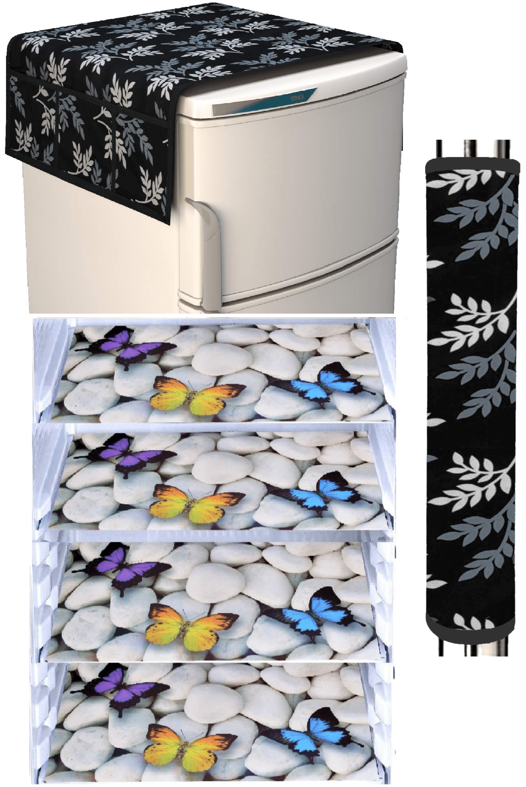     			Shaphio Set of 6 Polyester Black Fridge Top Cover