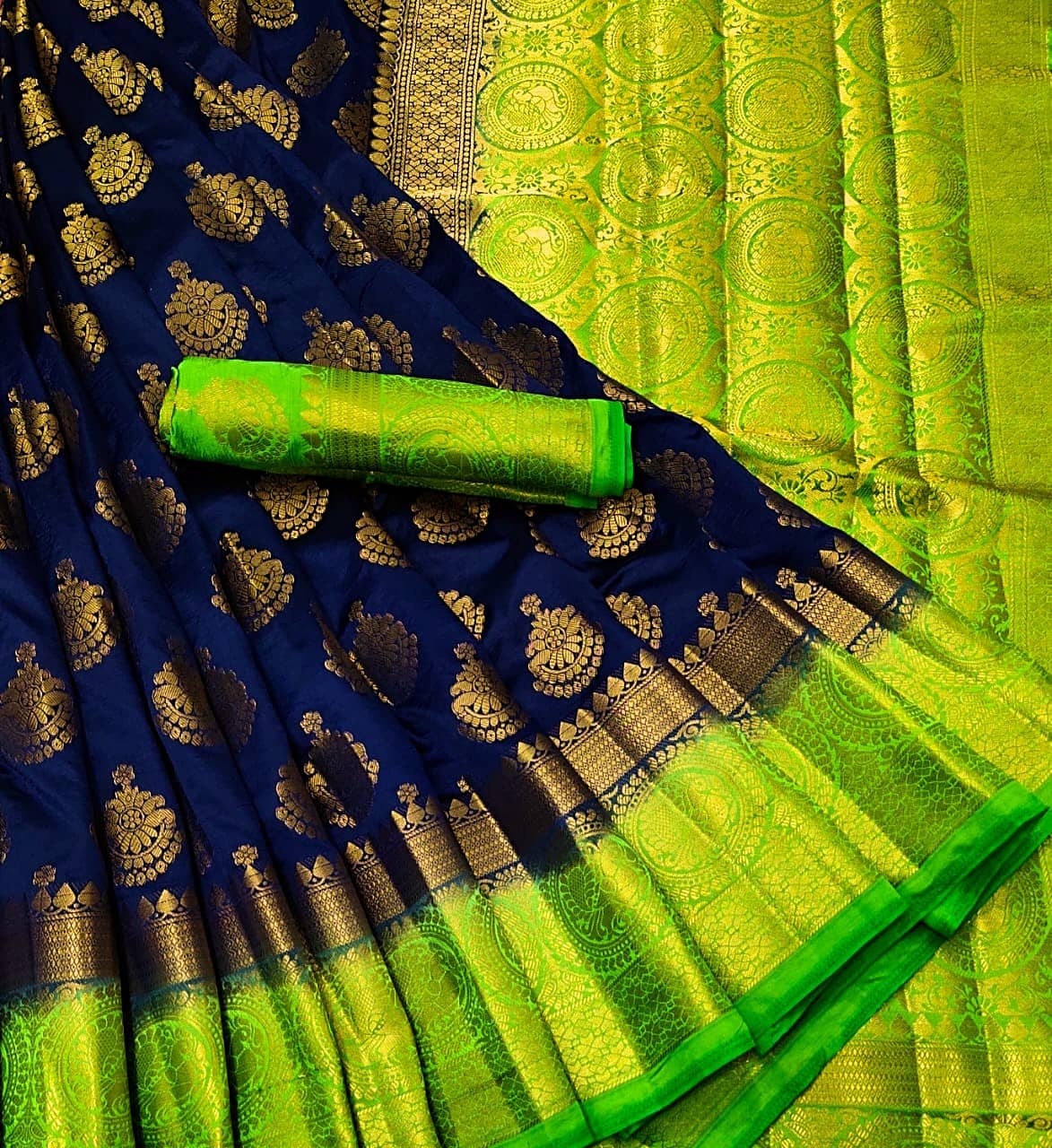 fab woven Banarasi Silk Saree With Unstitched Blouse Piece ( Blue ) - Sarees | Buy online on ZillyBuy