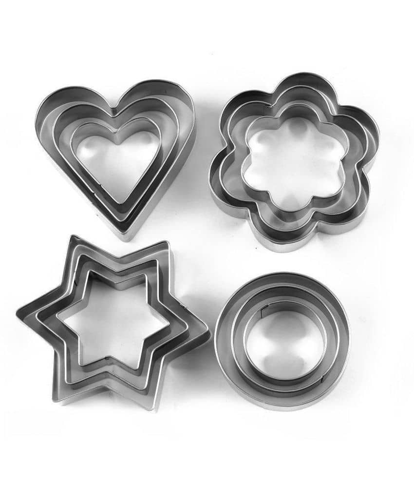 Cookie Cutter Stainless Steel Cookie Cutter with Shape Heart Round Star and Flower (12 Pieces)