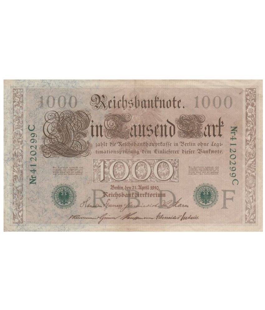 NUMISMATTECLY RARE AND COLLECTIBLE ,GERMANY 1000 MARK BIG AND LONG SIZE ,BERLIN REICH BANK,WITH GREEN SEAL- YEAR-1910 IN EXTRA FINE CONDITION , HIGHLY COLLECTIBLE , NUMISMATTECLY RARE AND COLLECTIBLE ,GERMANY 1000 MARK BIG AND LONG SIZE ,BERLIN REICH BANK,WITH GREEN SEAL- YEAR-1910 IN EXTRA FINE CONDITION , HIGHLY COLLECTIBLE ,