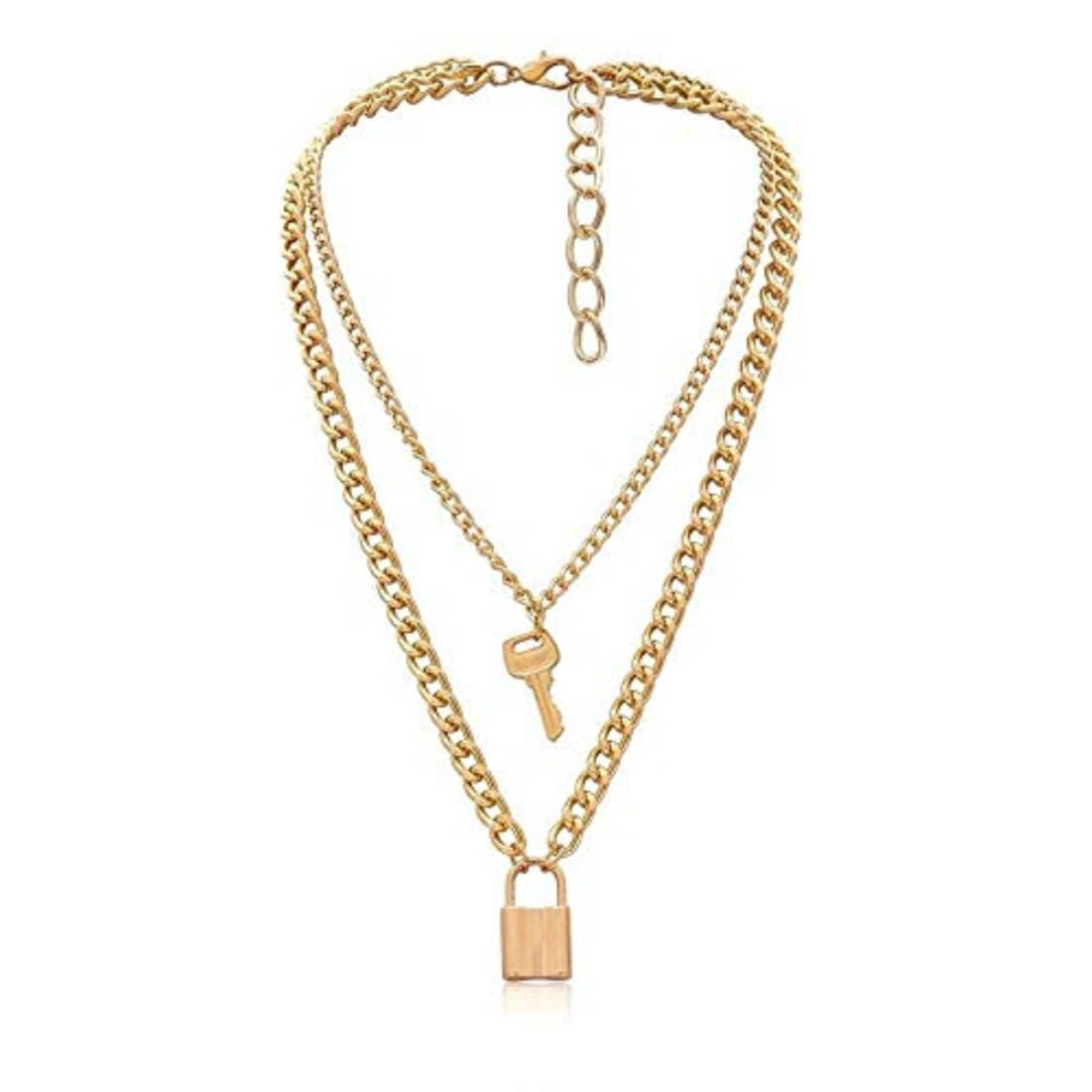     			YouBella Valentine Non-Precious Metal Alloy No Gemstone Jewellery Multi Layered Gold Plated Lock and Key Necklace for Women (Gold)