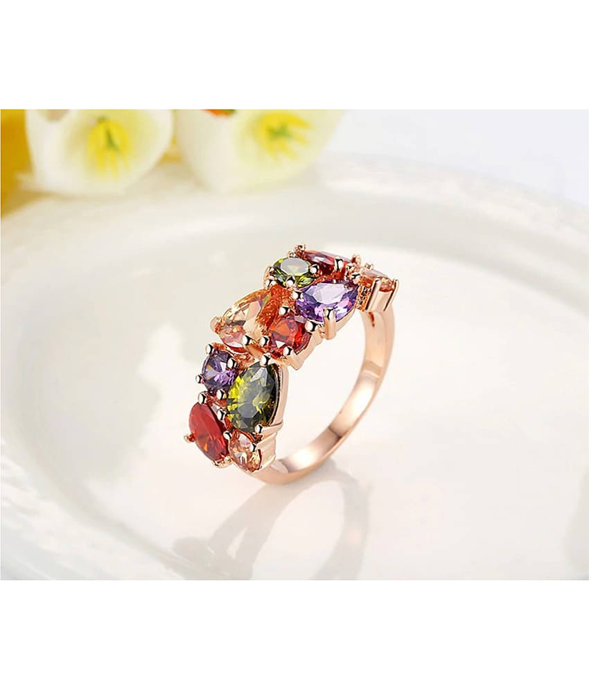 YouBella Jewellery Set Multi-Color AAA Swiss Zircon Rose Gold Crystal Necklace Pendant Ring Bracelet Bangle and Earrings Jewellery Combo for Girls and Women (Pendant, Earrings, Ring and Bracelet)