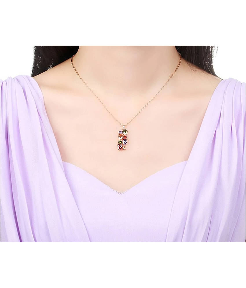 YouBella Jewellery Set Multi-Color AAA Swiss Zircon Rose Gold Crystal Necklace Pendant Ring Bracelet Bangle and Earrings Jewellery Combo for Girls and Women (Pendant, Earrings, Ring and Bracelet)