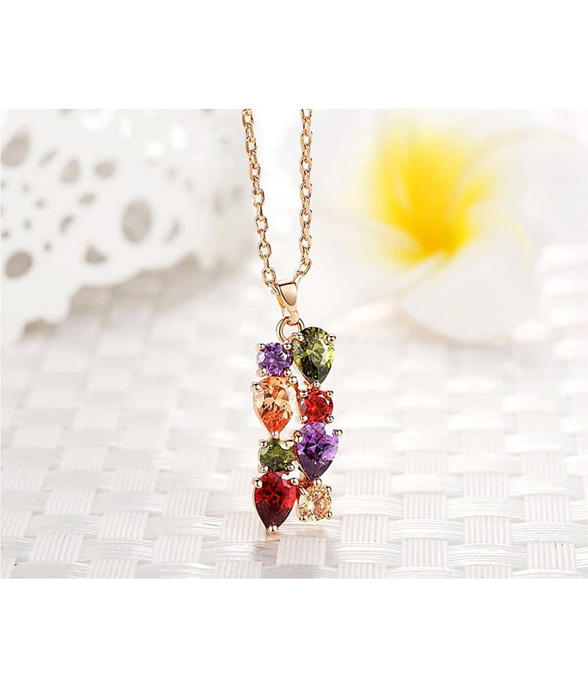 YouBella Jewellery Set Multi-Color AAA Swiss Zircon Rose Gold Crystal Necklace Pendant Ring Bracelet Bangle and Earrings Jewellery Combo for Girls and Women (Pendant, Earrings, Ring and Bracelet)