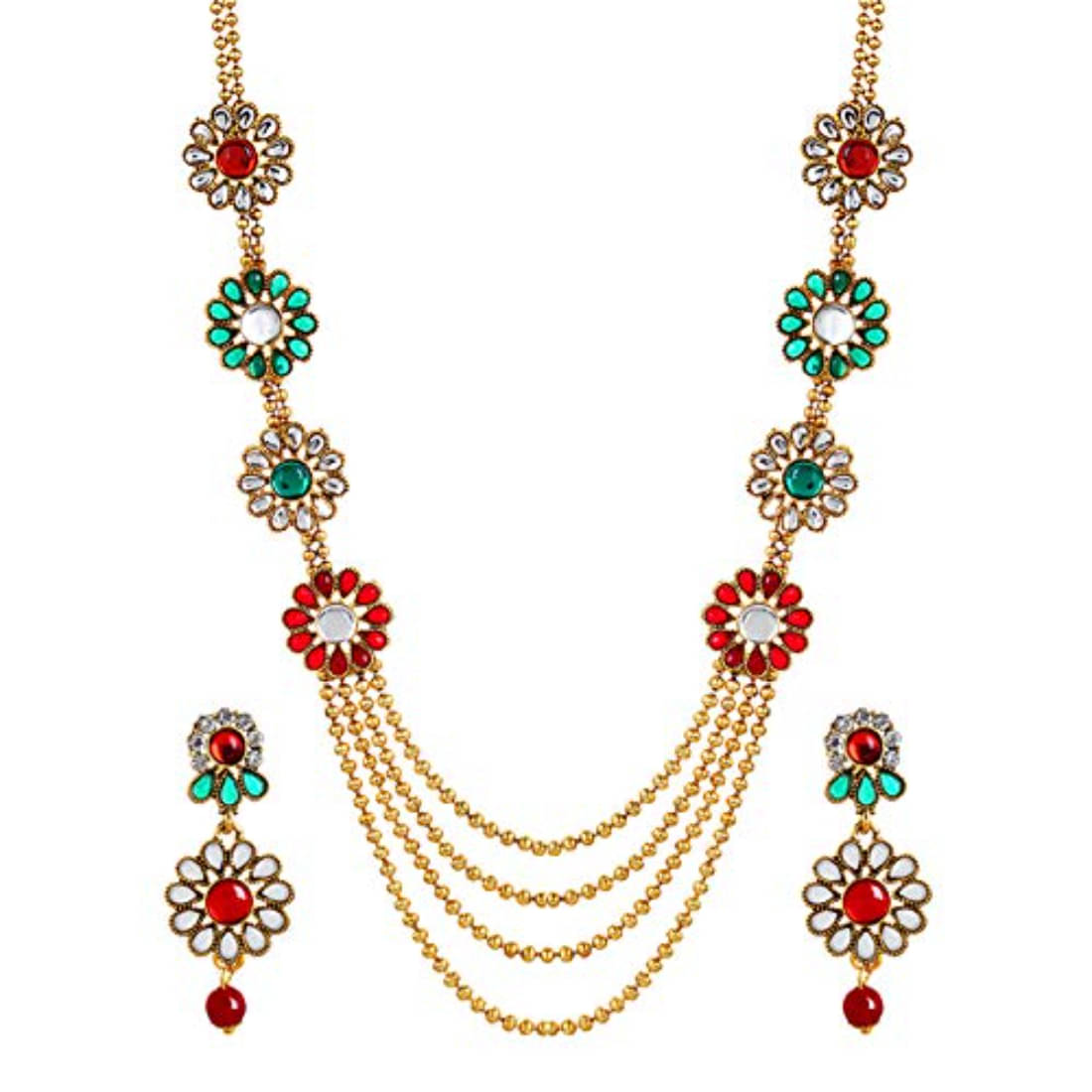     			YouBella Gold Alloy Antique Kundan Traditional Necklace Set with Earrings for Women