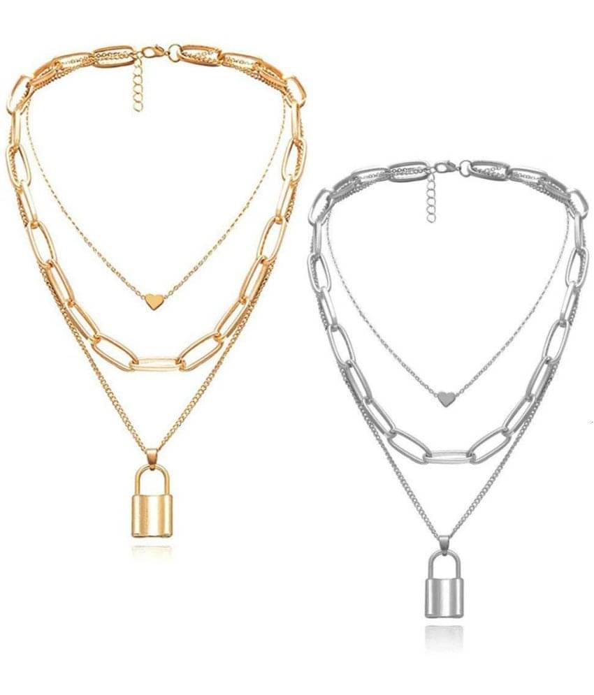     			YouBella Jewellery for women Lock Pendant Necklace for Women & Girls (Combo)
