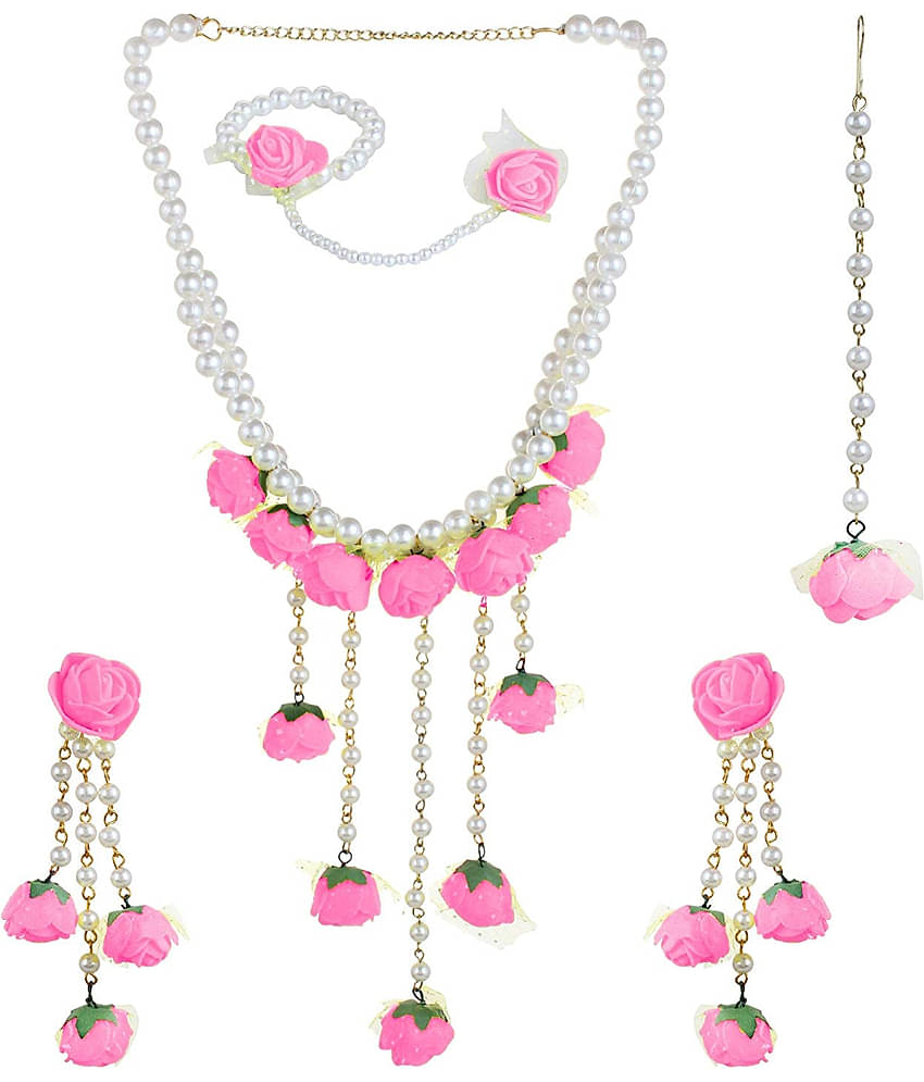 YOUBELLA Pink Alloy Necklace Set ( Pack of 1 )