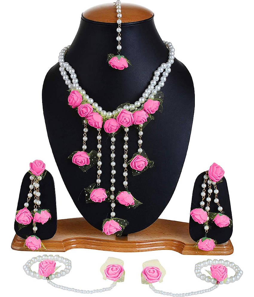 YOUBELLA Pink Alloy Necklace Set ( Pack of 1 )