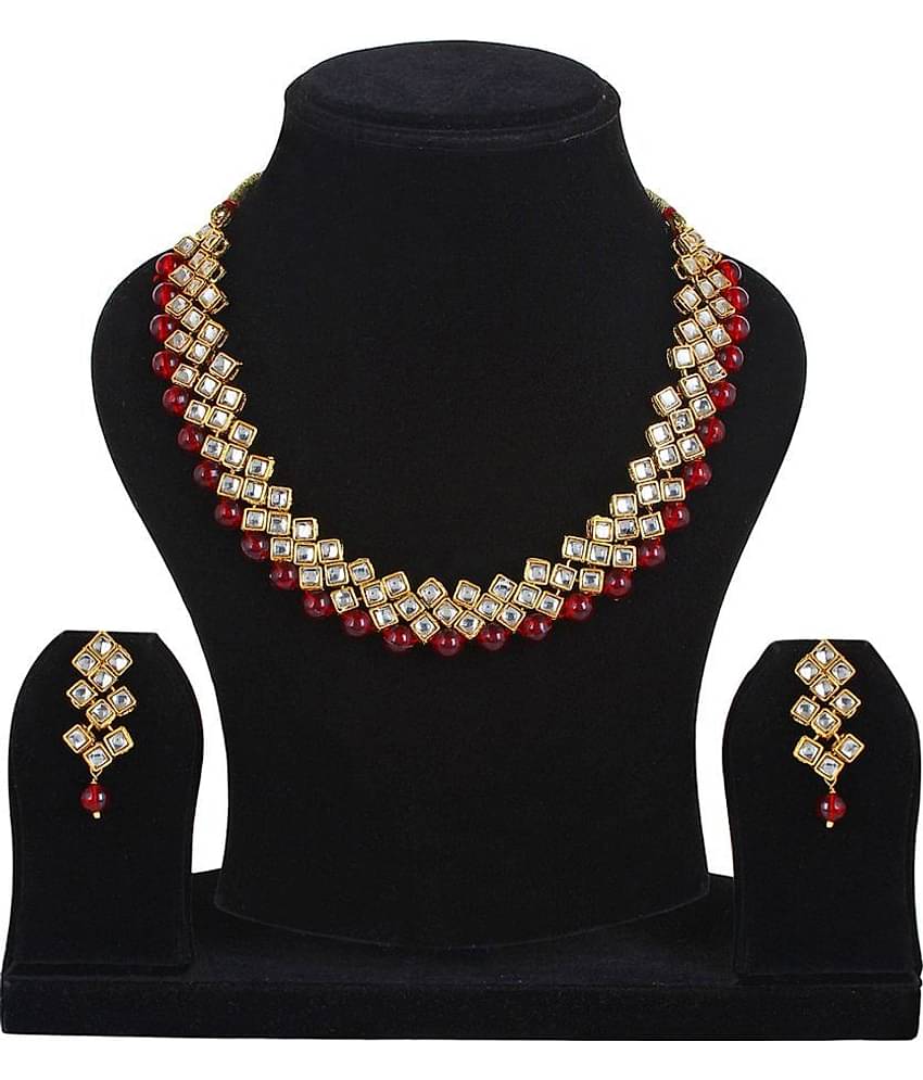 YouBella Jewellery Sets for Women Gold Plated Kundan Necklace Jewellery Set with Earrings for Girls/Wome (Red)