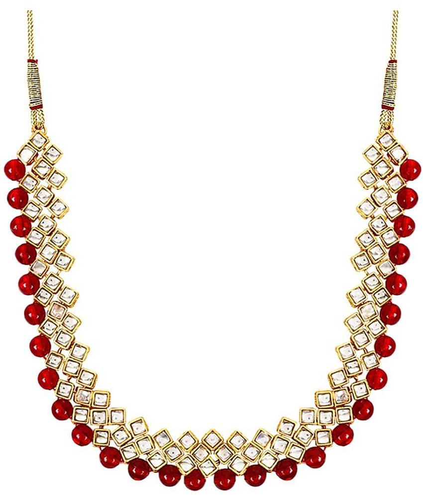 YouBella Jewellery Sets for Women Gold Plated Kundan Necklace Jewellery Set with Earrings for Girls/Wome (Red)
