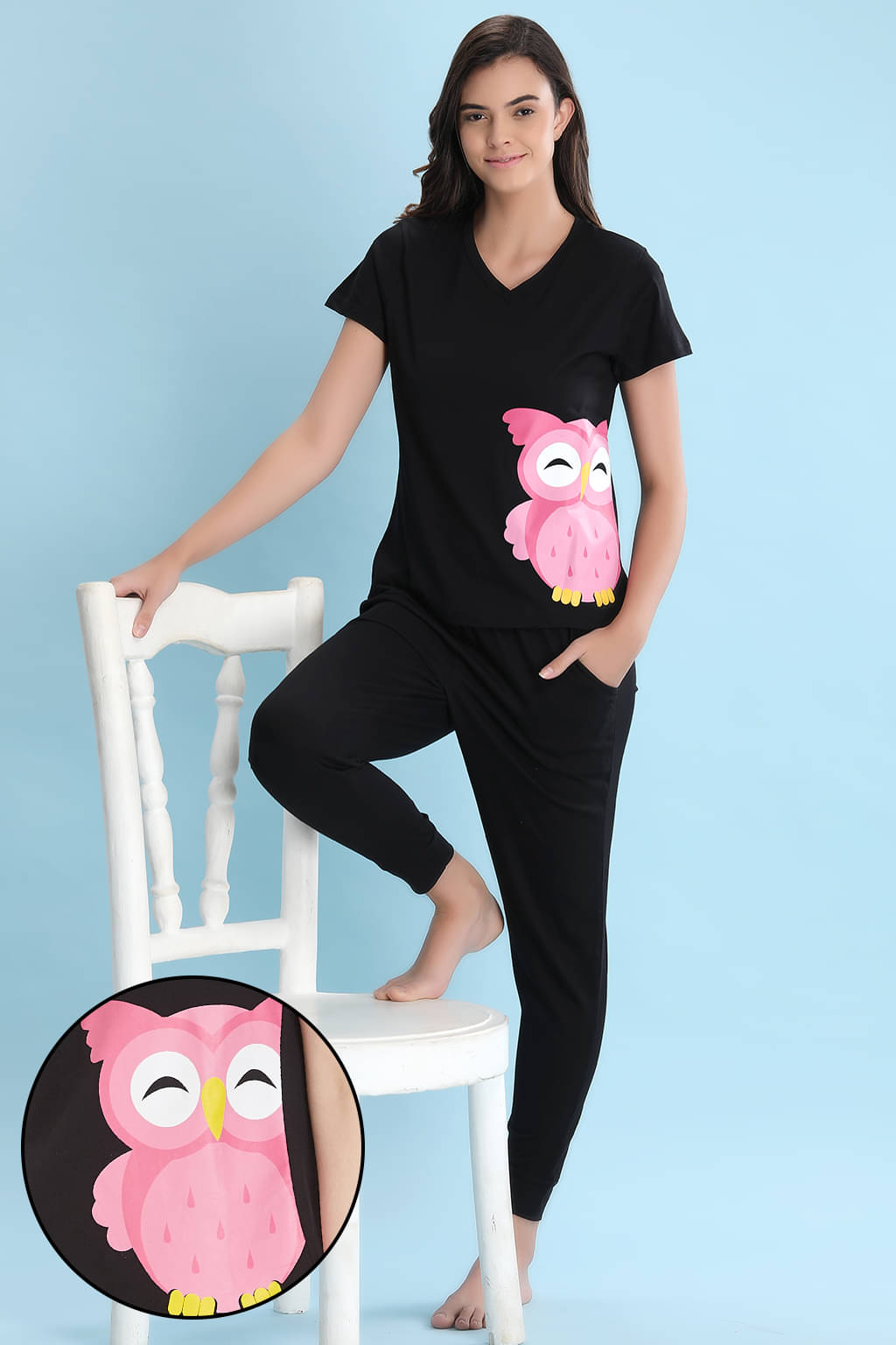     			Clovia Cotton Nightsuit Sets - Black Pack of 2