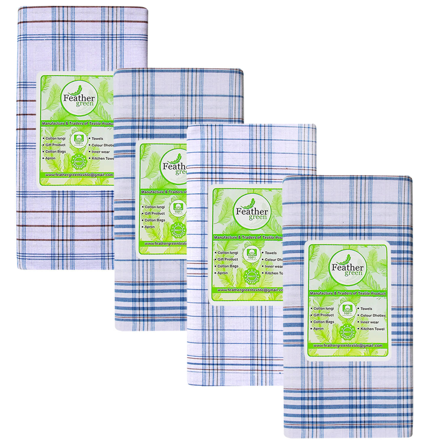     			Feather Green Multi Lungi PAck of 4
