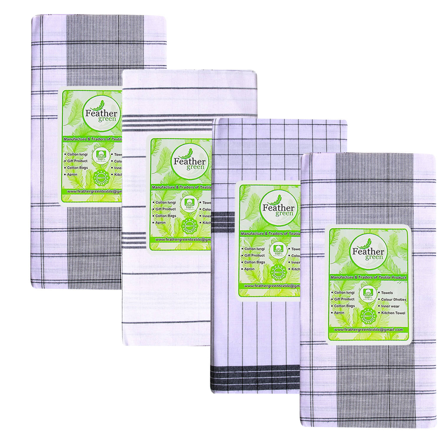 Feather Green Multi Lungi PAck of 4 Feather Green Multi Lungi PAck of 4