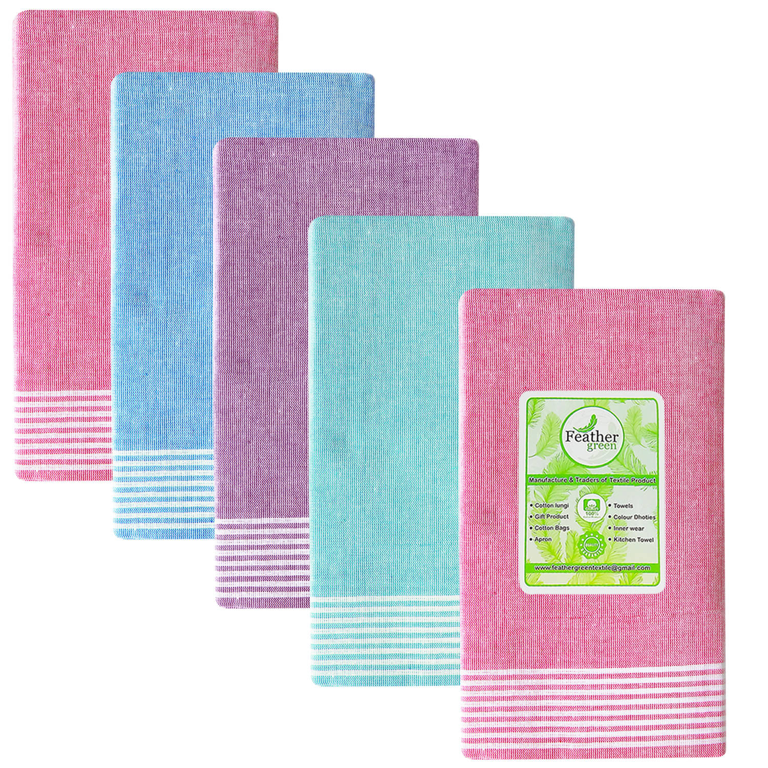 Feather Green Multi Lungi Pack of 5 Feather Green Multi Lungi Pack of 5