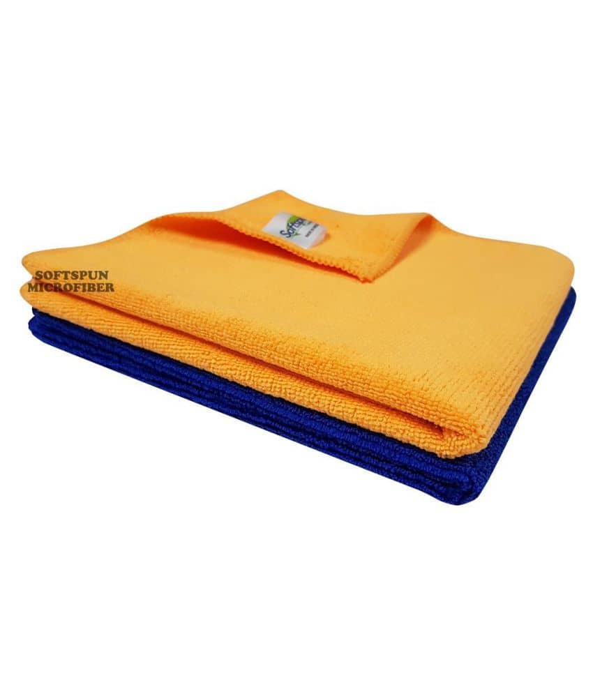 SOFTSPUN Microfiber Cleaning Cloths, 2pcs 40x40cms 340GSM Multi-color! Highly Absorbent, Lint and Streak Free, Multi -Purpose Wash Cloth for Kitchen, Car, Window, Stainless Steel, silverware.