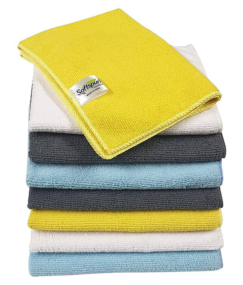 SOFTSPUN Microfiber Cleaning Cloths, 8 pcs 30x40cms 280GSM Multi-Color. Highly Absorbent, Lint and Streak Free, Multi - Purpose Wash Cloth for Kitchen, Car, Window, Stainless Steel, Silverware.
