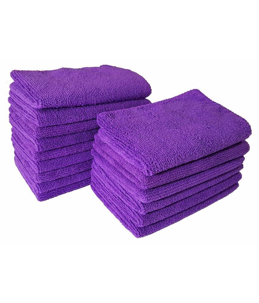 SOFTSPUN Microfiber Cloth -15 pcs - Small - 20x30 cms - 340 GSM Purple - Thick Lint & Streak-Free Multipurpose Cloths -Automotive Microfibre Towels for Car Bike Cleaning Polishing Washing & Detailing