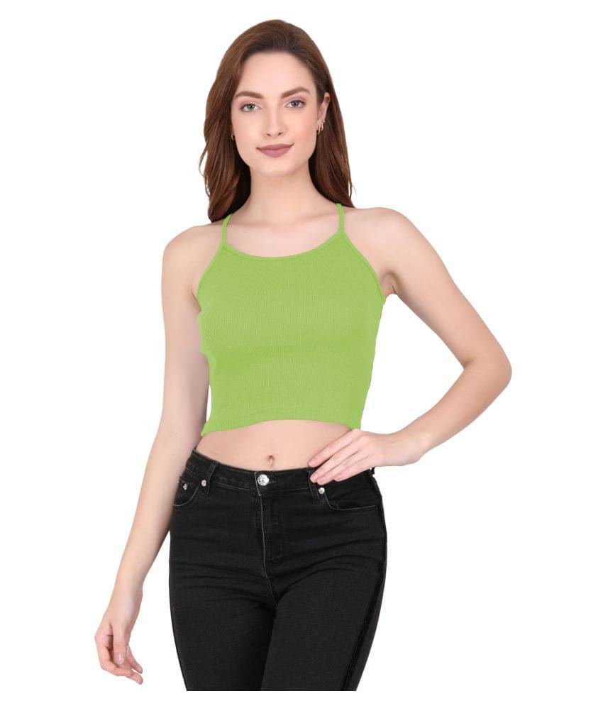 THE BLAZZE Cotton Lycra Crop Tops - Green     			THE BLAZZE Cotton Lycra Crop Tops - Green