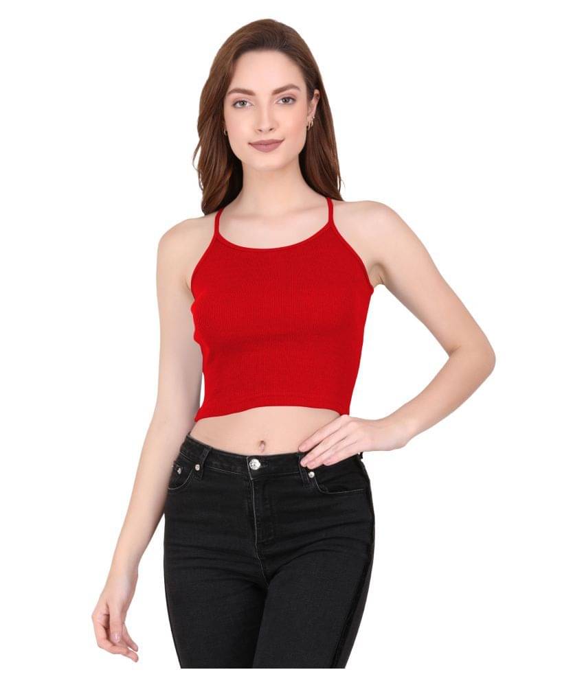 THE BLAZZE Cotton Lycra Crop Tops - Red     			THE BLAZZE Cotton Lycra Crop Tops - Red