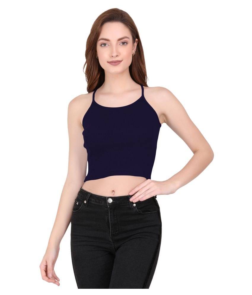 THE BLAZZE Cotton Lycra Crop Tops - Navy     			THE BLAZZE Cotton Lycra Crop Tops - Navy
