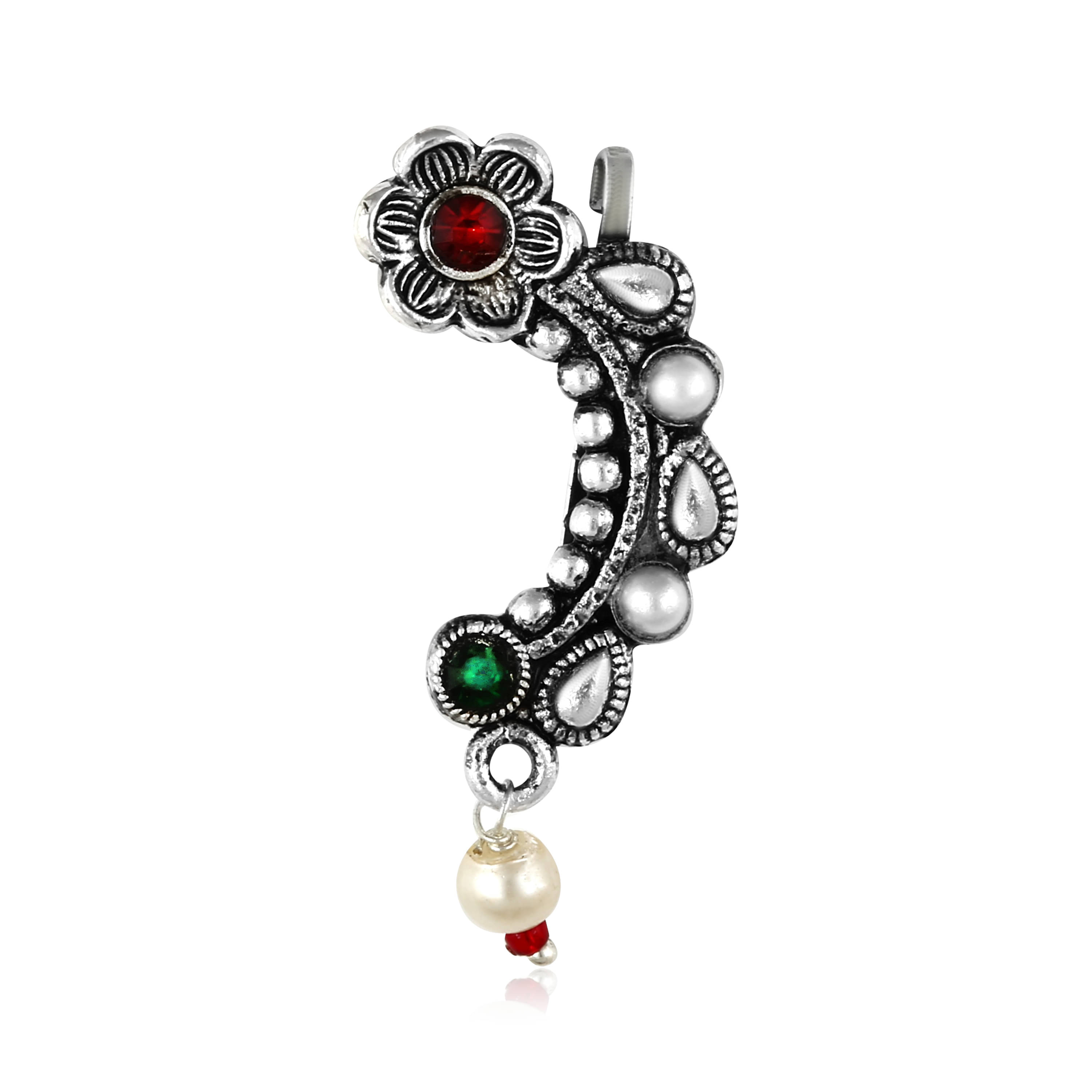 Vighnaharta Oxidised Gold with Artificial stone and beads with Peals Alloy Maharashtrian Nath Nathiya./ Nose Pin for women - VFJ1055NTH-Press Vighnaharta Oxidised Gold with Artificial stone and beads with Peals Alloy Maharashtrian Nath Nathiya./ Nose Pin for women - VFJ1055NTH-Press