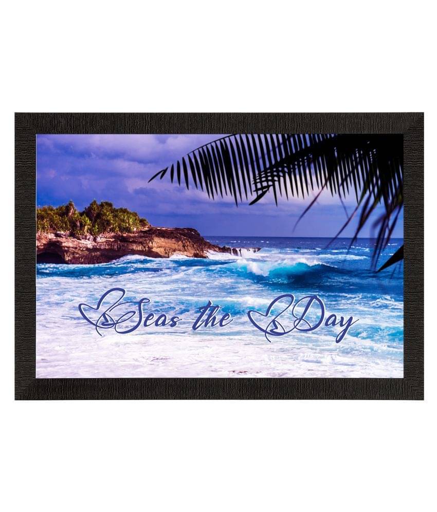     			eCraftIndia Blue Alluring Sea Waves View Satin Matte Wall Art